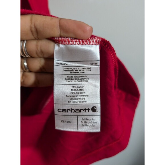 Carhartt Shirt Men Size M Red Short Sleeve Casual Crewneck Workwear Cotton Tee - Picture 7 of 8